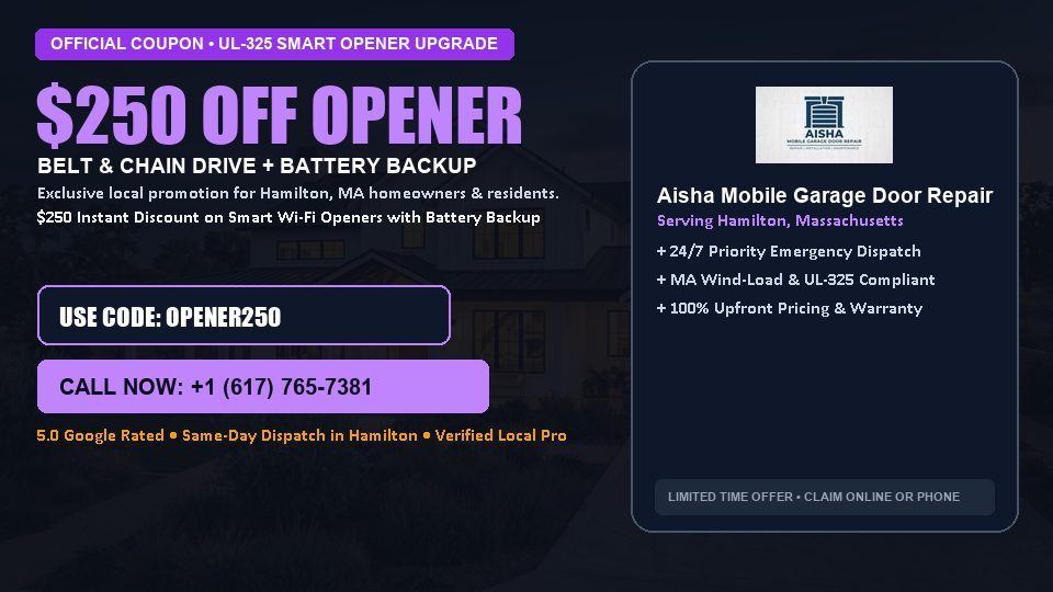 $250 OFF Smart Wi-Fi Garage Door Opener Installation in Hamilton, MA - Aisha Mobile Garage Door Repair