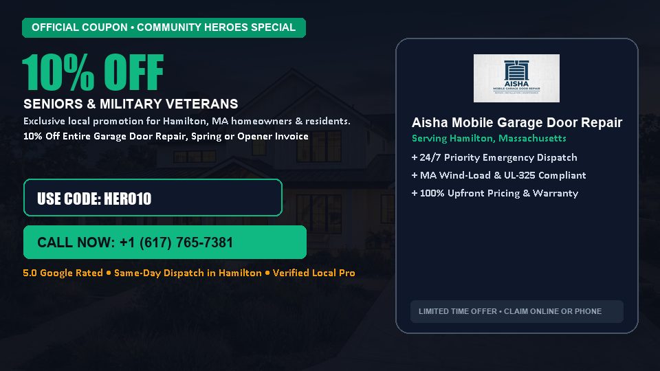 10% OFF Senior, Military & First Responder Discount in Hamilton, MA - Aisha Mobile Garage Door Repair