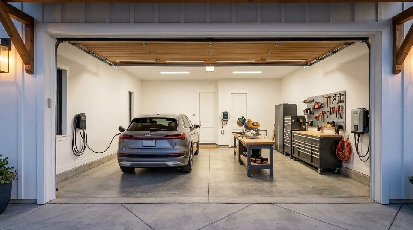 Aisha Mobile Garage Door Repair Interior View of Custom Garage Door Overhead and Workshop